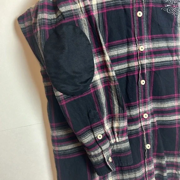Soft Surroundings Pink Black Plaid Flannel Button Down Tunic Size 1X - Picture 6 of 12